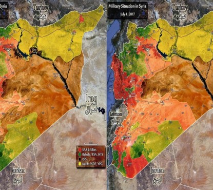 روند قهقرایی تروریست‌ها؛ پیشرفت‌های خیره‌کننده سوریه و هم‌پیمانان + نقشه‌های مقایسه‌ای